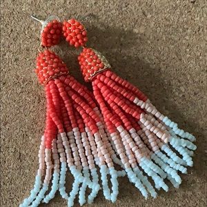 Orange, Pink and White Beaded Tassel Earrings